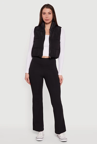 Womens Cropped Mock Neck Puffer Vest,