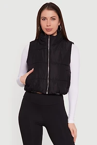 Womens Cropped Mock Neck Puffer Vest,