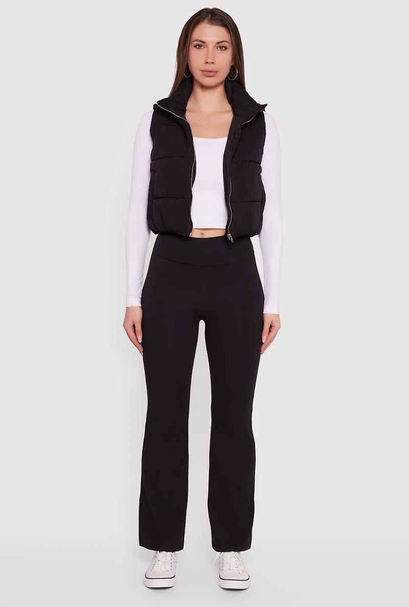 Womens Cropped Mock Neck Puffer Vest,