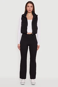 Womens Cropped Mock Neck Puffer Vest,