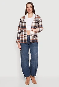 Plaid Sherpa Lined Open Front Shacket
