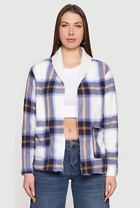 Plaid Sherpa Lined Open Front Shacket