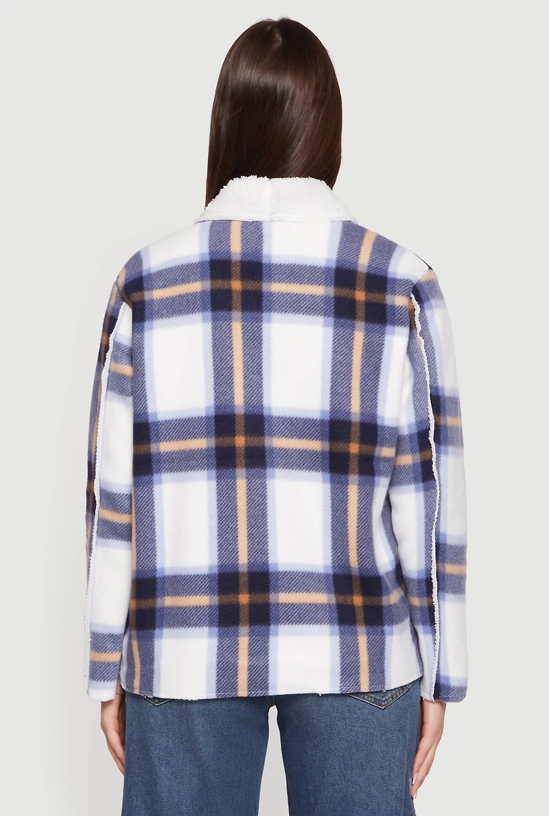Plaid Sherpa Lined Open Front Shacket