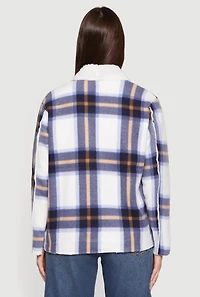 Plaid Sherpa Lined Open Front Shacket