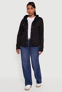 Womens Sherpa Lined Snap Button Front Anorak Jacket, Black, Size S