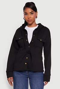 Womens Sherpa Lined Snap Button Front Anorak Jacket, Black, Size XL