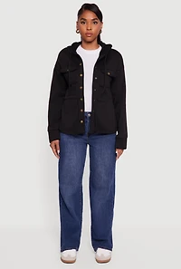 Womens Sherpa Lined Snap Button Front Anorak Jacket, Black, Size XL