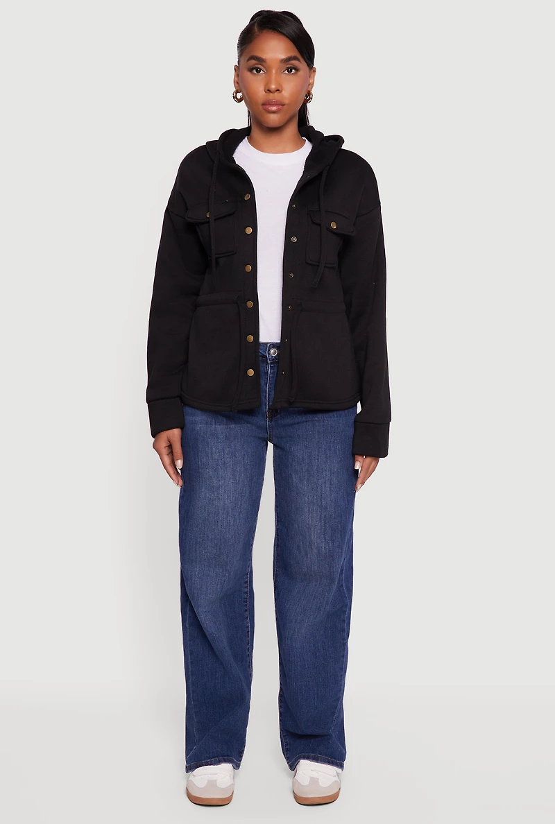 Womens Sherpa Lined Snap Button Front Anorak Jacket,
