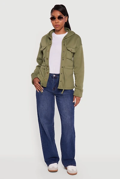 Womens Sherpa Lined Snap Button Front Anorak Jacket,
