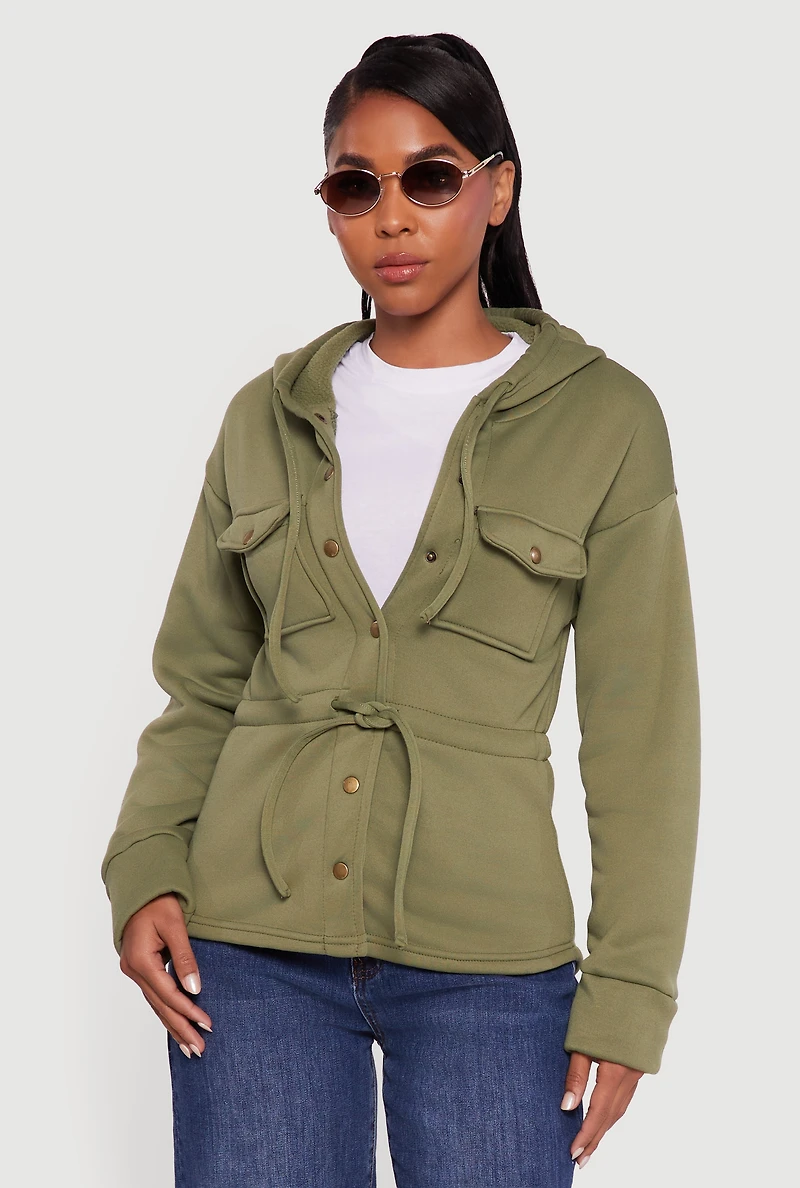 Sherpa Lined Snap Button Front Anorak Jacket