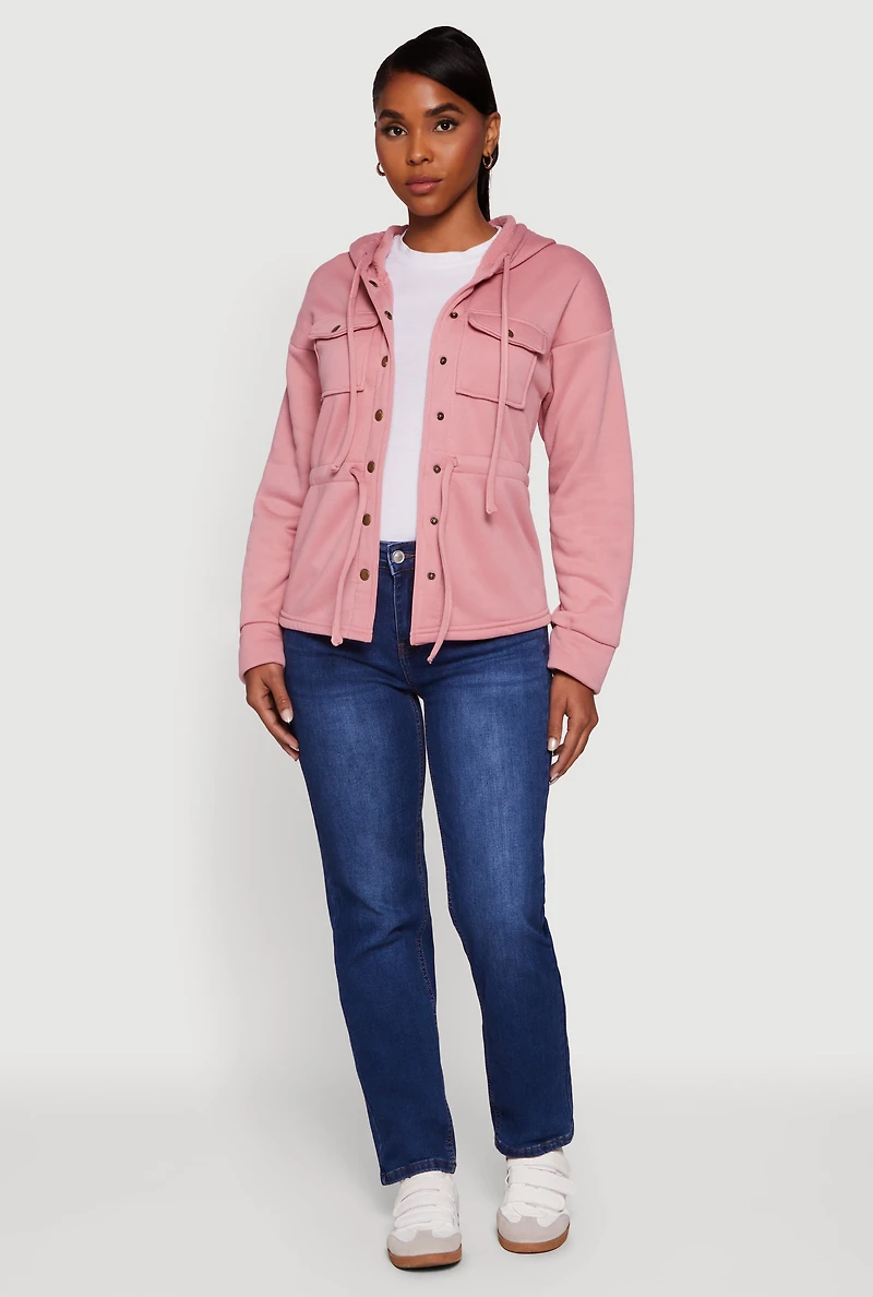 Sherpa Lined Snap Button Front Anorak Jacket