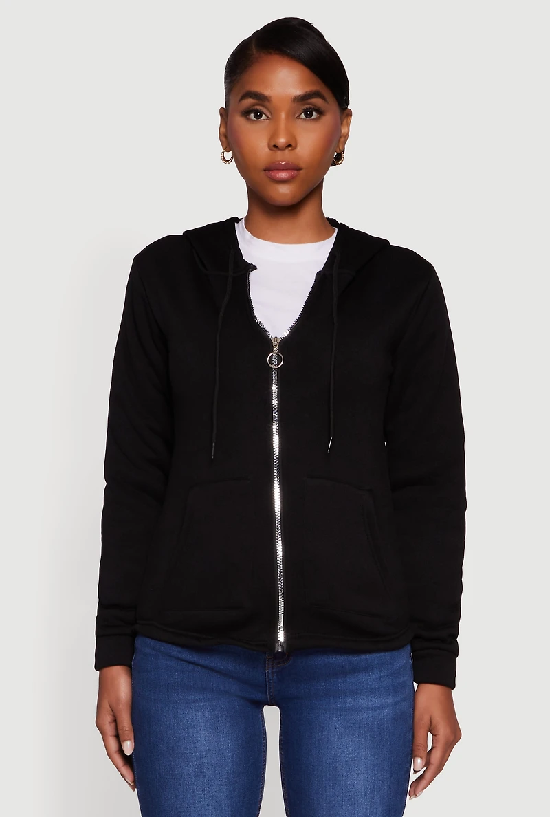 Womens Zip Front Hooded Sherpa Lined Sweatshirt, XL