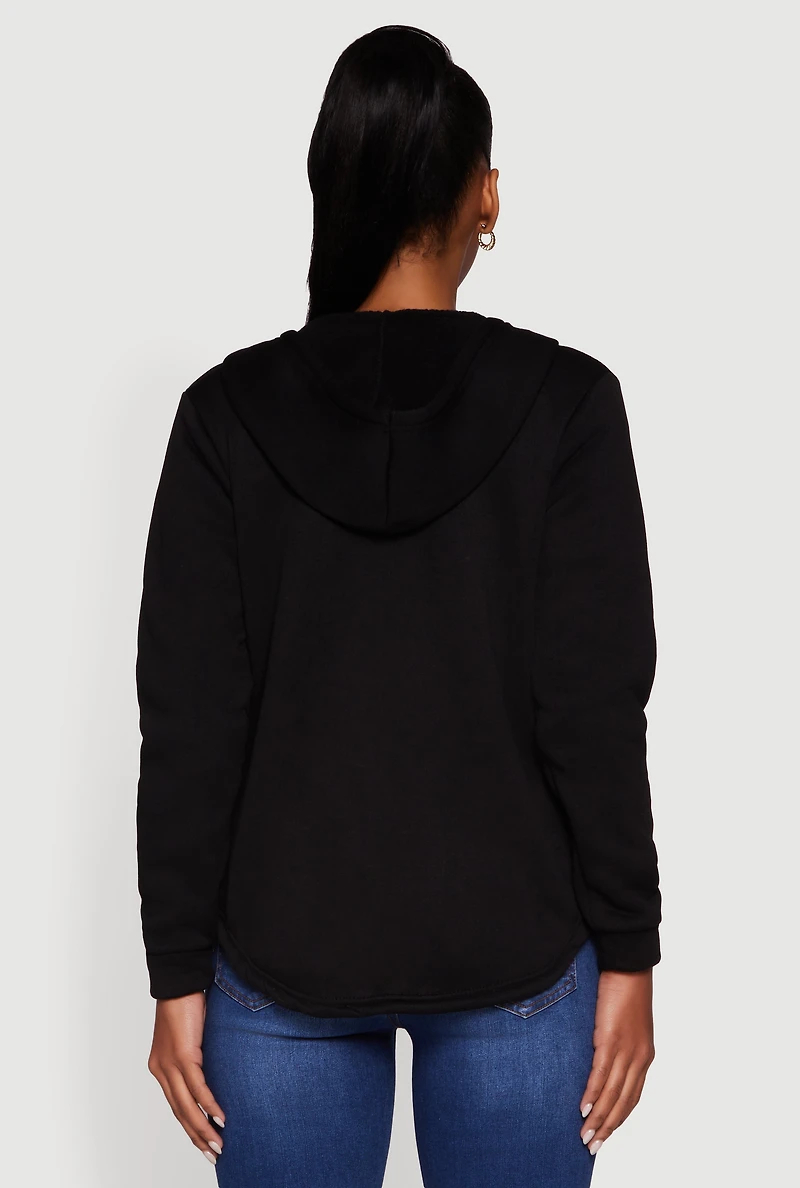Womens Zip Front Hooded Sherpa Lined Sweatshirt, XL