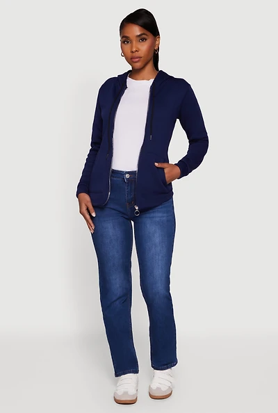 Womens Zip Front Hooded Sherpa Lined Sweatshirt, Blue, Size XL