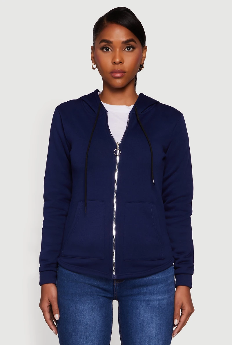 Zip Front Hooded Sherpa Lined Sweatshirt