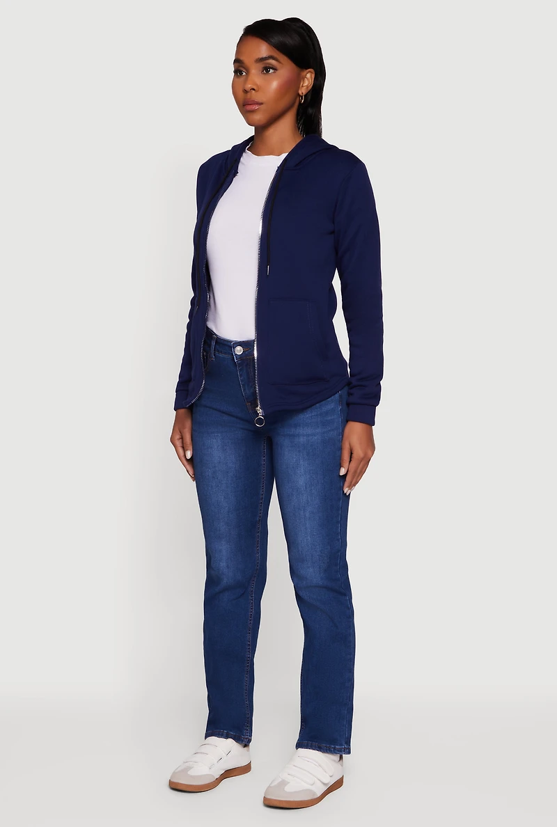 Womens Zip Front Hooded Sherpa Lined Sweatshirt, Blue, Size XL