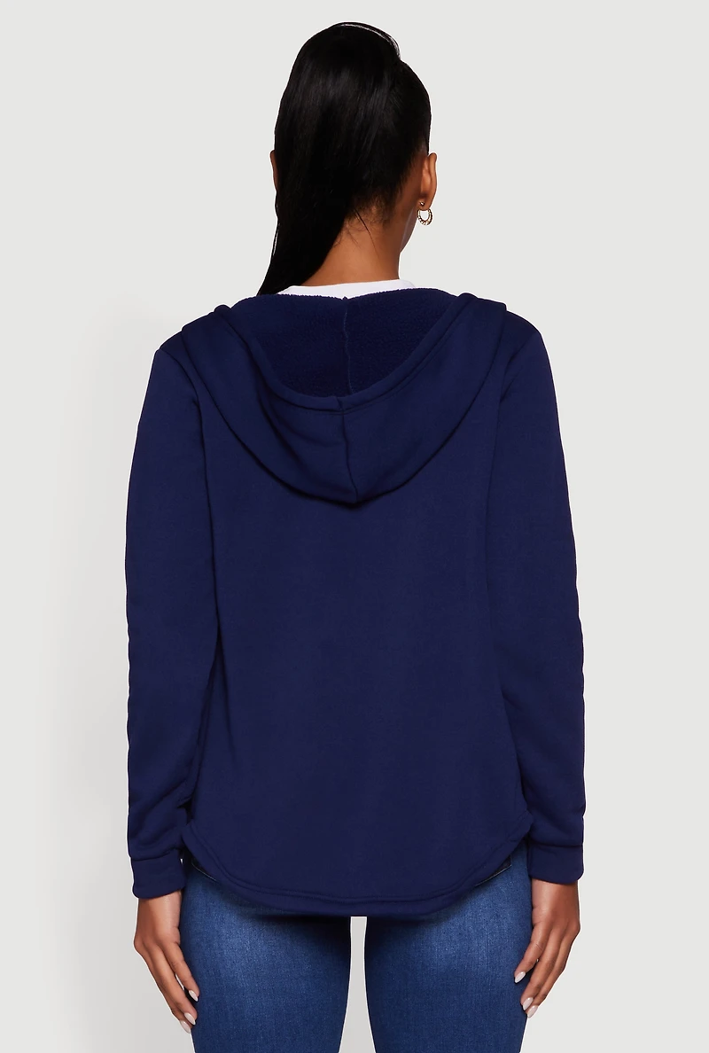 Womens Zip Front Hooded Sherpa Lined Sweatshirt, Blue, Size XL