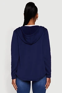 Womens Zip Front Hooded Sherpa Lined Sweatshirt, Blue, Size XL