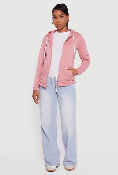 Womens Zip Front Hooded Sherpa Lined Sweatshirt, Pink, Size XL