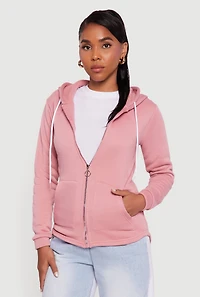 Womens Zip Front Hooded Sherpa Lined Sweatshirt, Pink,