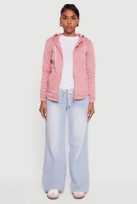 Womens Zip Front Hooded Sherpa Lined Sweatshirt, Pink,