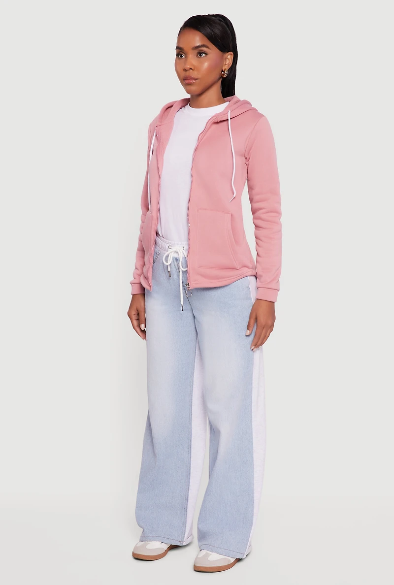 Womens Zip Front Hooded Sherpa Lined Sweatshirt, Pink,
