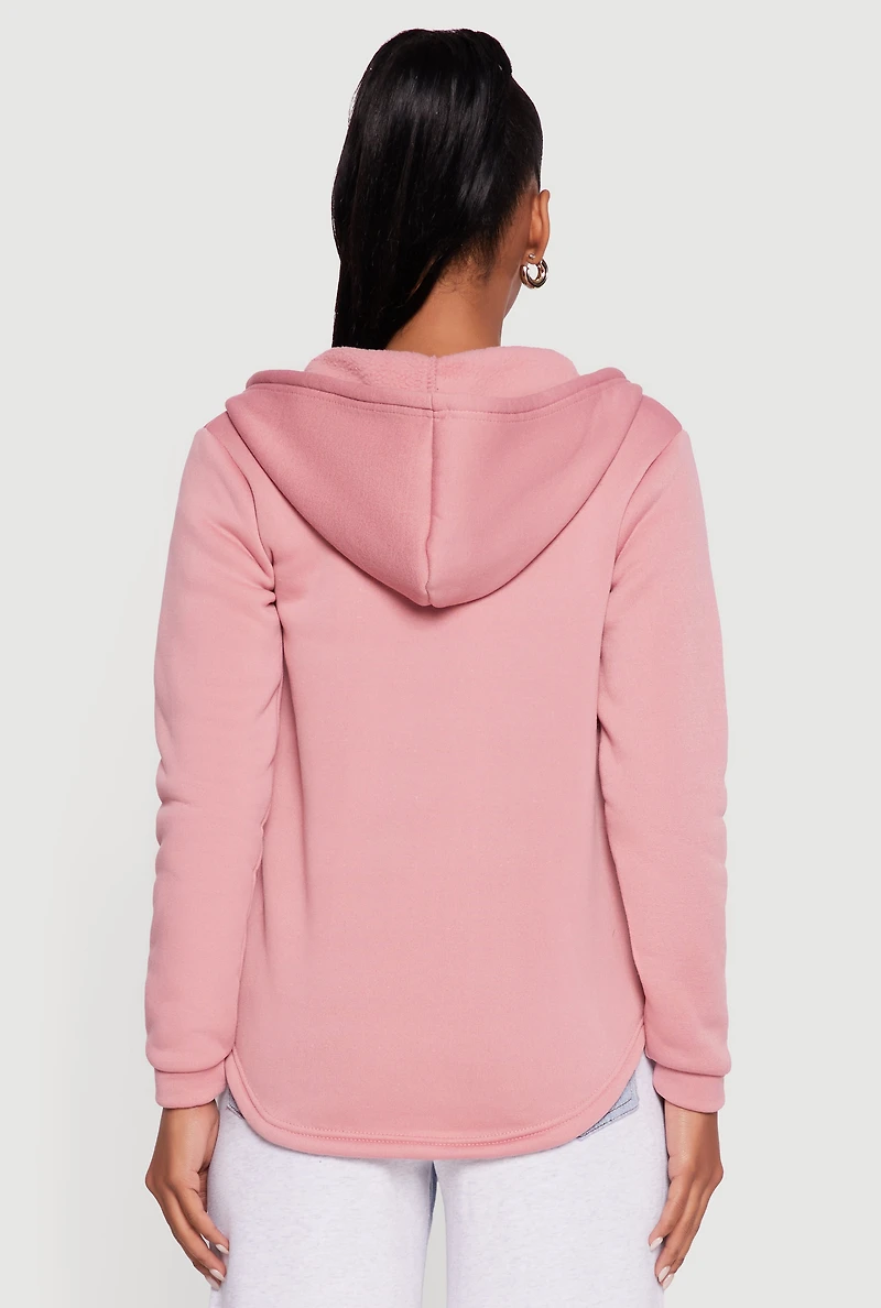Womens Zip Front Hooded Sherpa Lined Sweatshirt, Pink,