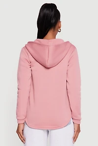 Womens Zip Front Hooded Sherpa Lined Sweatshirt, Pink,
