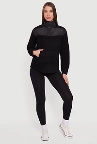 Womens Nylon Detail Zip Front Fleece Sweatshirt, Black, Size L