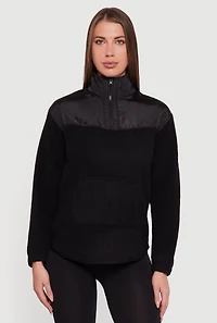 Womens Nylon Detail Zip Front Fleece Sweatshirt, Black, Size L