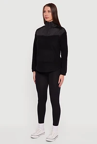 Womens Nylon Detail Zip Front Fleece Sweatshirt, Black, Size L