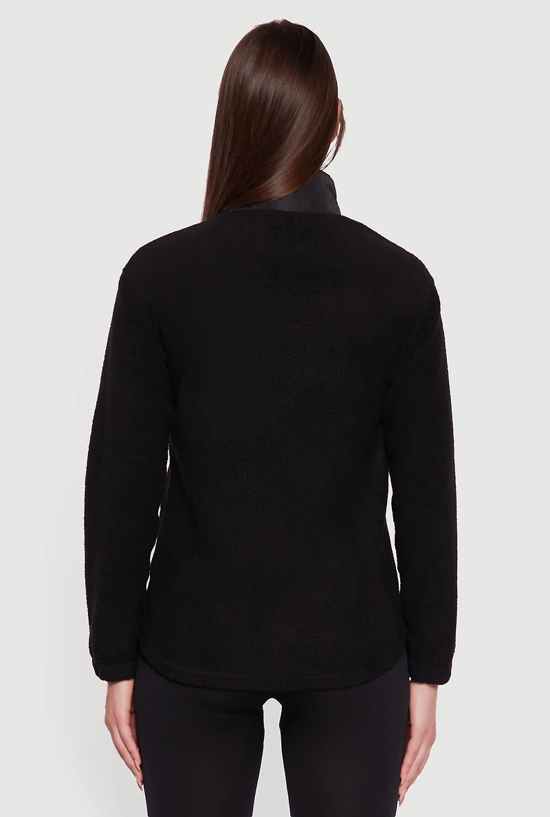 Womens Nylon Detail Zip Front Fleece Sweatshirt, Black, Size L