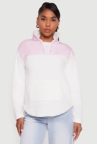Nylon Detail Zip Front Fleece Sweatshirt