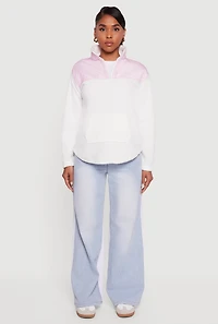 Womens Nylon Detail Zip Front Fleece Sweatshirt, White, Size M