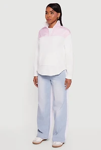 Womens Nylon Detail Zip Front Fleece Sweatshirt, White, Size M