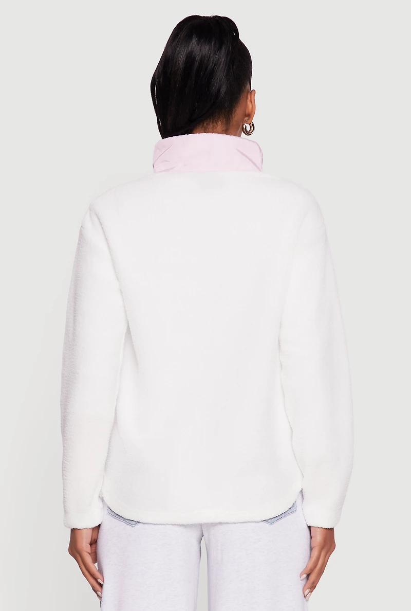 Womens Nylon Detail Zip Front Fleece Sweatshirt, White, Size XL