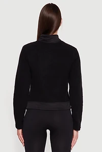 Womens Faux Pocket Zip Front Mock Neck Fleece Jacket, Black, Size M