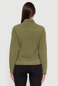 Womens Faux Pocket Zip Front Mock Neck Fleece Jacket, Green, Size XL