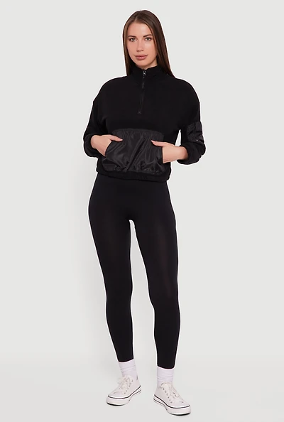 Womens Kangaroo Pocket Half Zip Mock Neck Sweatshirt, Black,