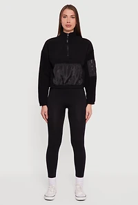 Womens Kangaroo Pocket Half Zip Mock Neck Sweatshirt, Black,