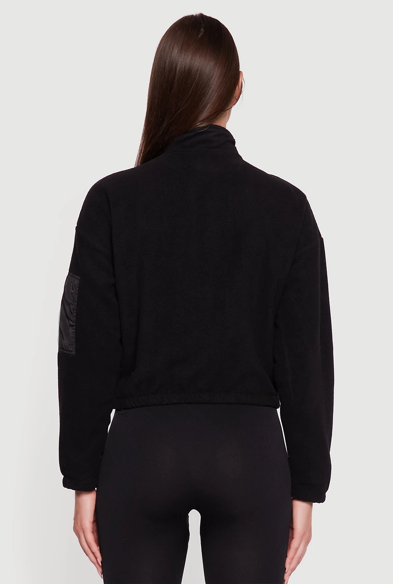Womens Kangaroo Pocket Half Zip Mock Neck Sweatshirt, Black,