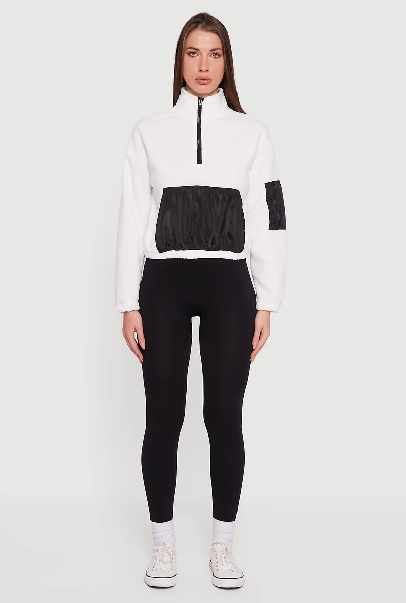 Kangaroo Pocket Half Zip Mock Neck Pullover