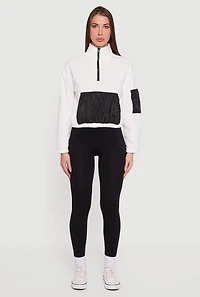 Kangaroo Pocket Half Zip Mock Neck Pullover