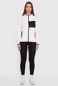 Womens Fleece Long Sleeve Zip Front Hooded Jacket, White, Size XL