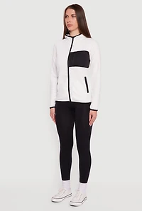 Womens Fleece Long Sleeve Zip Front Hooded Jacket, White, Size S