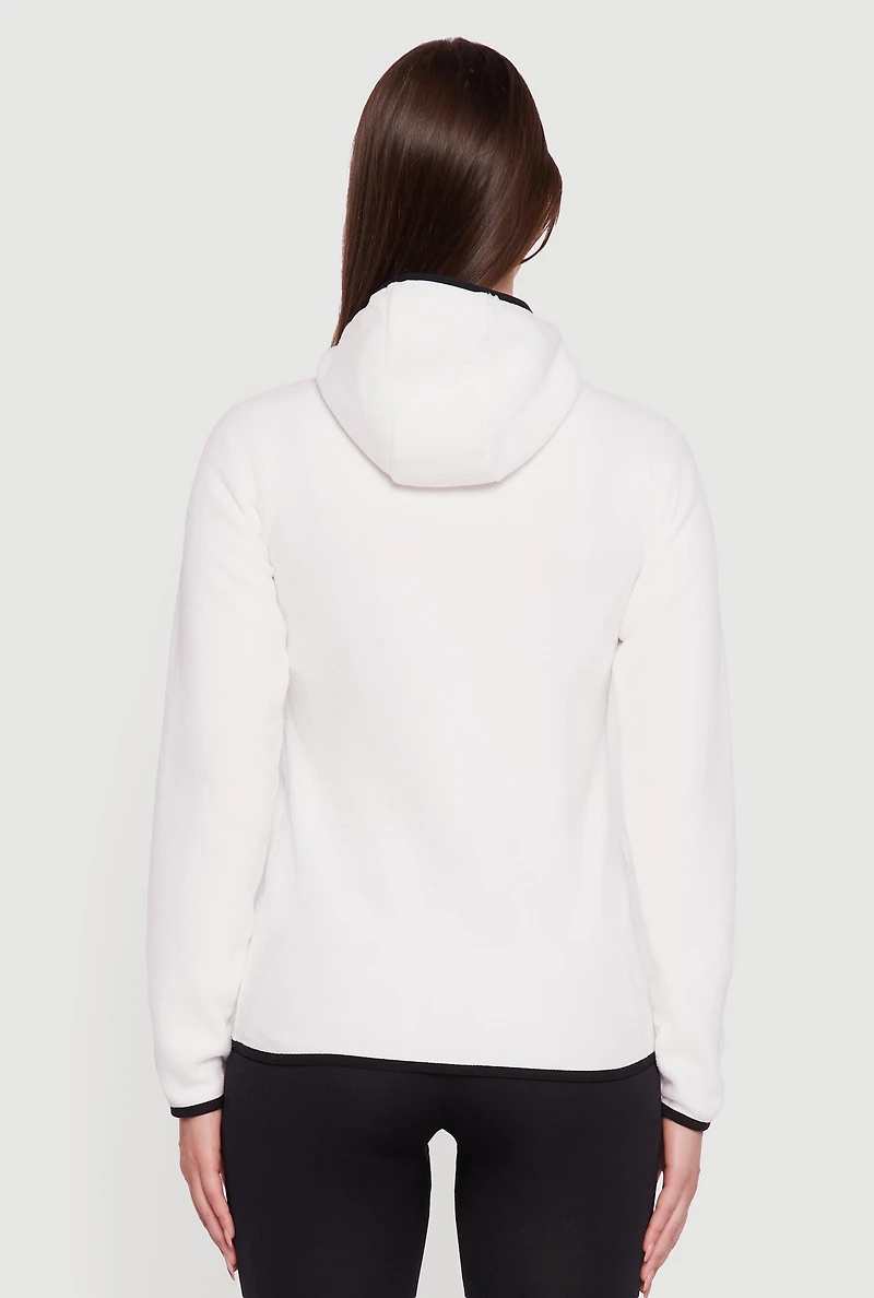 Womens Fleece Long Sleeve Zip Front Hooded Jacket, White, Size XL