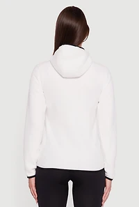 Womens Fleece Long Sleeve Zip Front Hooded Jacket, White, Size XL