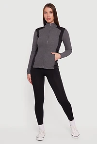 Womens Fleece Zip Front Mock Neck Long Sleeve Jacket, Grey, Size M