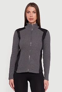 Womens Fleece Zip Front Mock Neck Long Sleeve Jacket,
