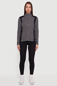 Womens Fleece Zip Front Mock Neck Long Sleeve Jacket, Grey, Size M